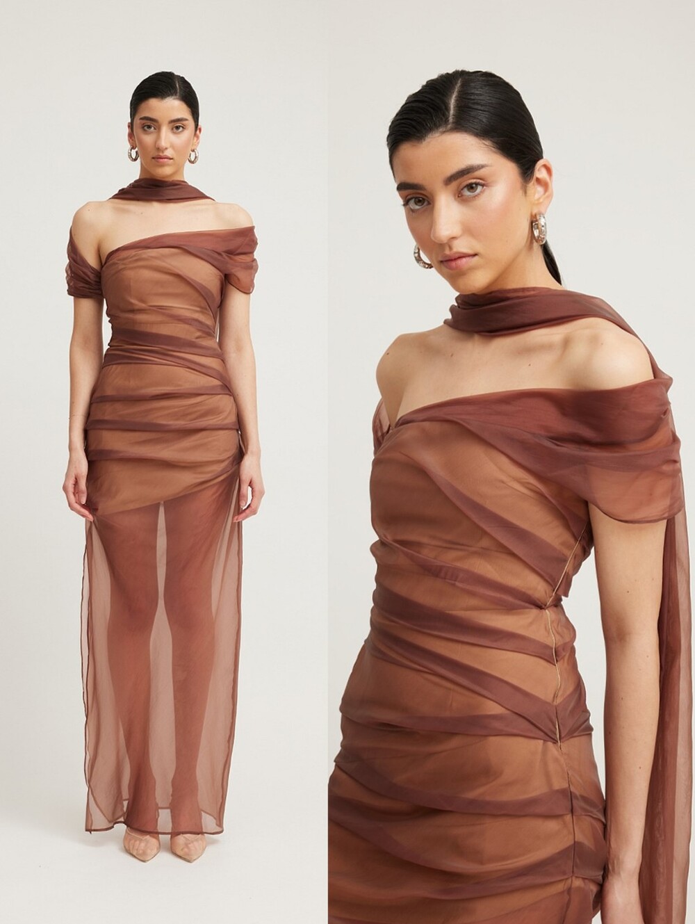 TOJHA Marceline Asymmetrical Sheer Maxi Dress